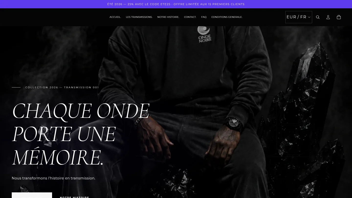 Capture de la page d’accueil de Onde Noire