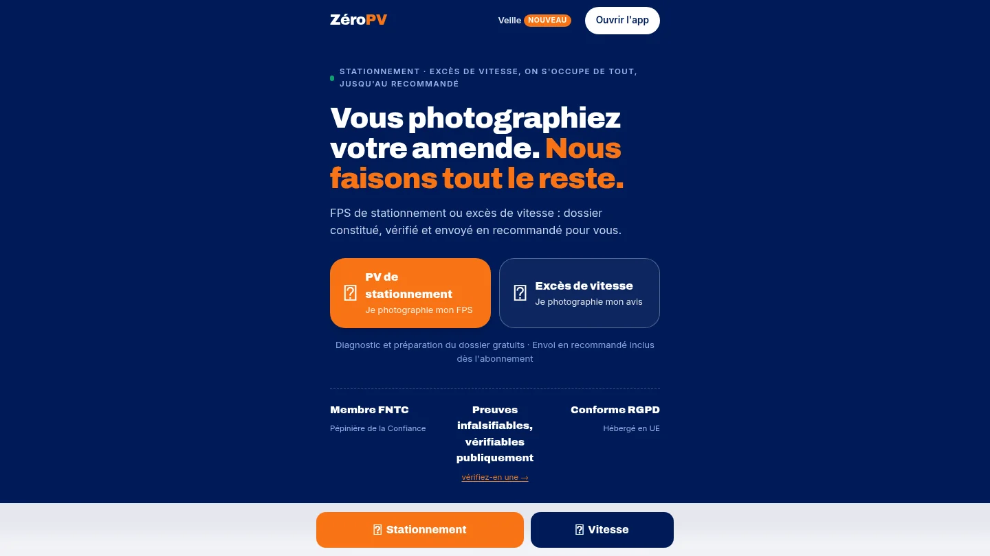 Capture de la page d’accueil de ZéroPV