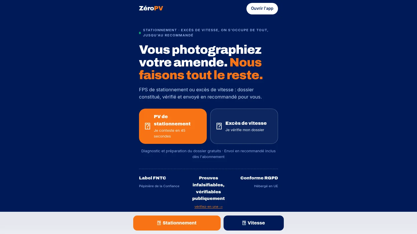 Capture de la page d’accueil de ZéroPV
