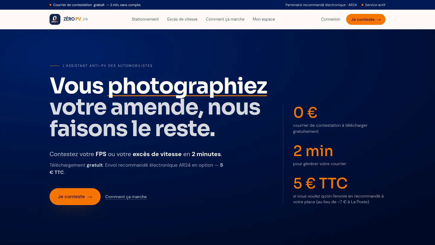 Capture de la page d’accueil de ZéroPV