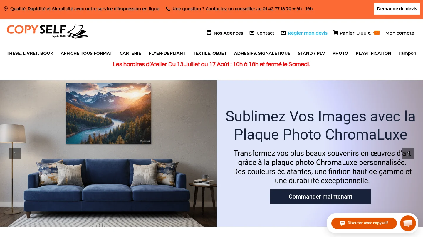 Capture de la page d’accueil de Copyself
