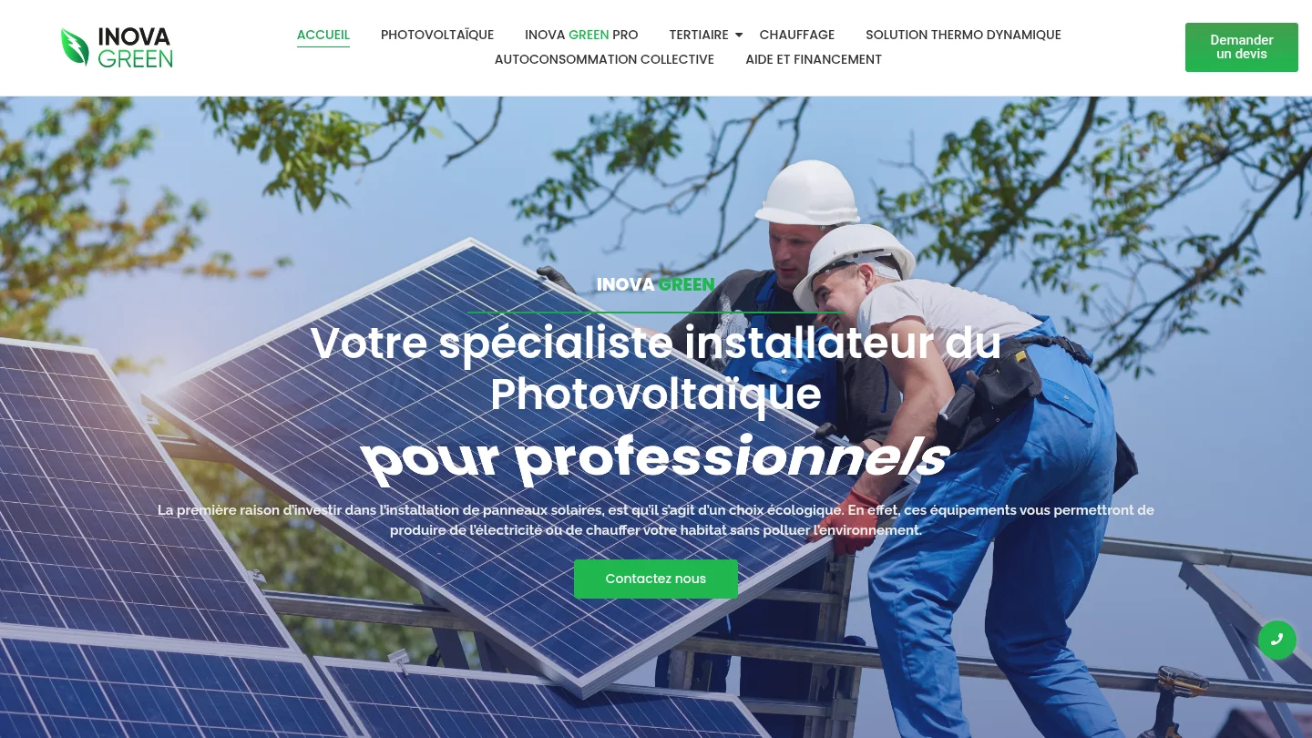 Capture de la page d’accueil de Inova Green