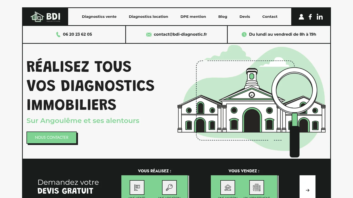 Capture de la page d’accueil de BDI Diagnostic Immobilier