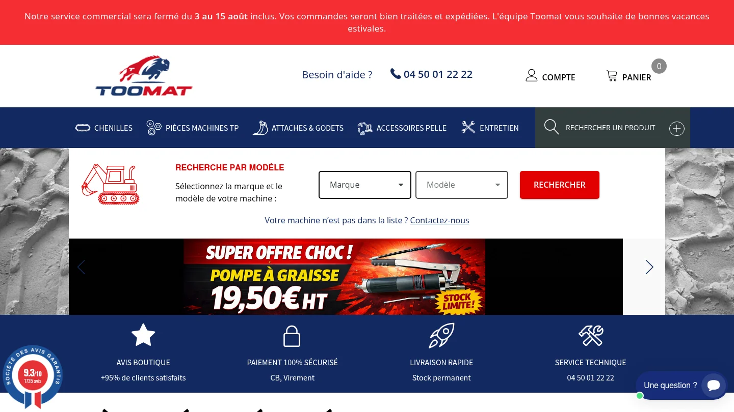 Capture de la page d’accueil de Toomat
