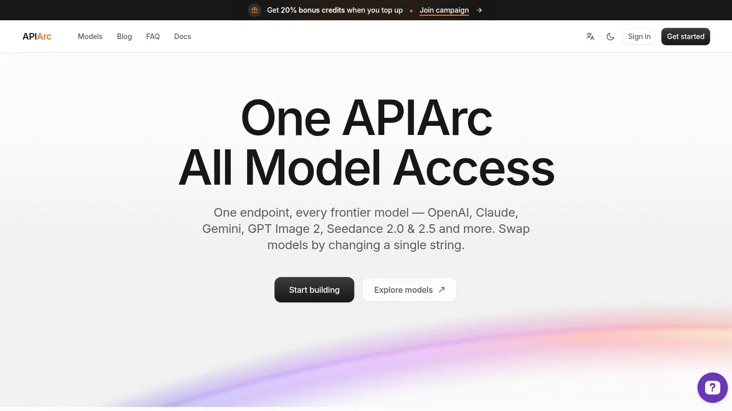 Homepage of APIArc
