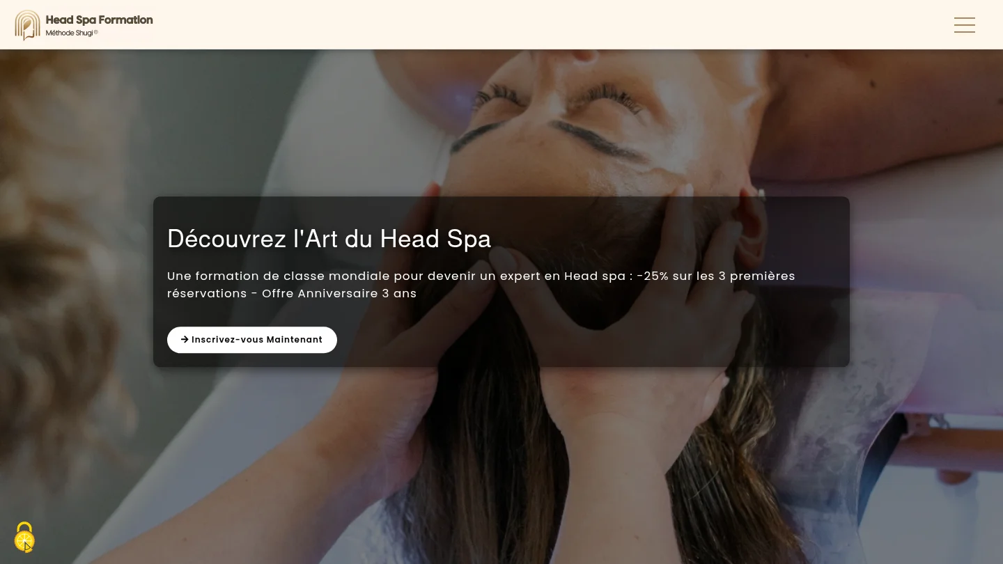 Capture de la page d’accueil de Head Spa Formation