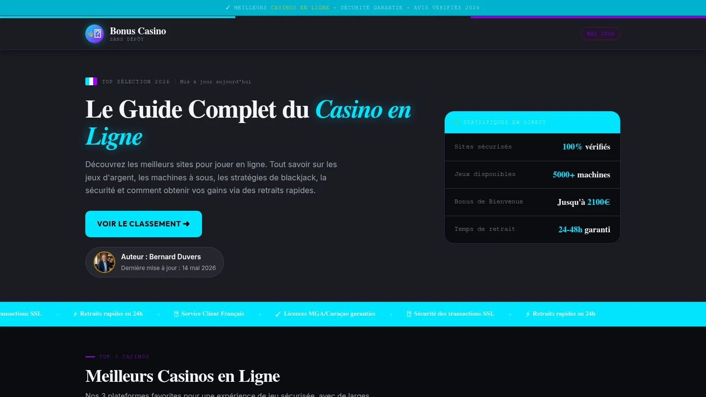 Capture de la page d’accueil de Casino Bonus Sans Depot