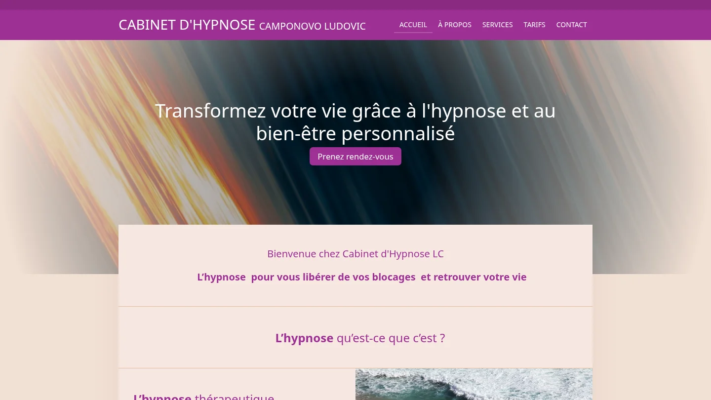 Capture de la page d’accueil de Cabinet d'Hypnose LC