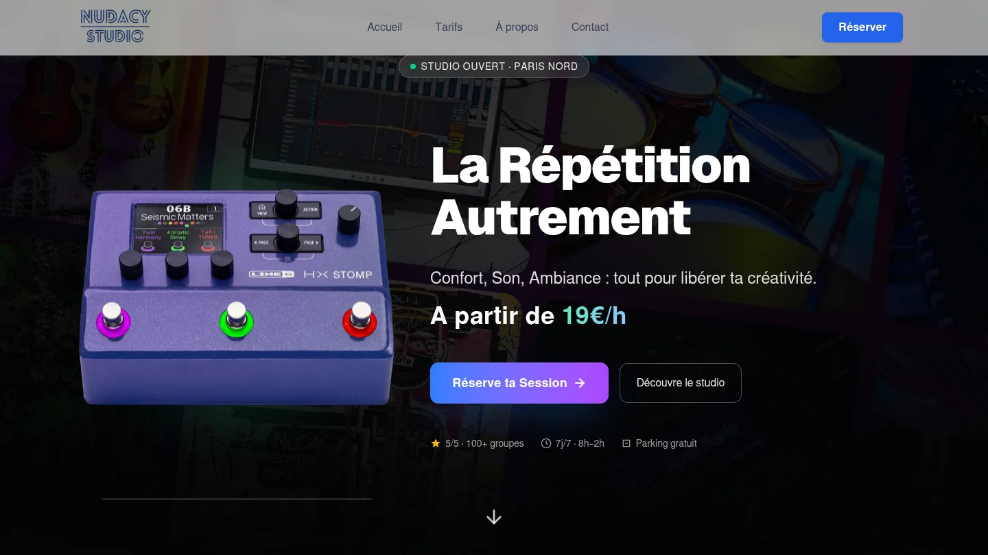 Capture de la page d’accueil de Nudacy Studio