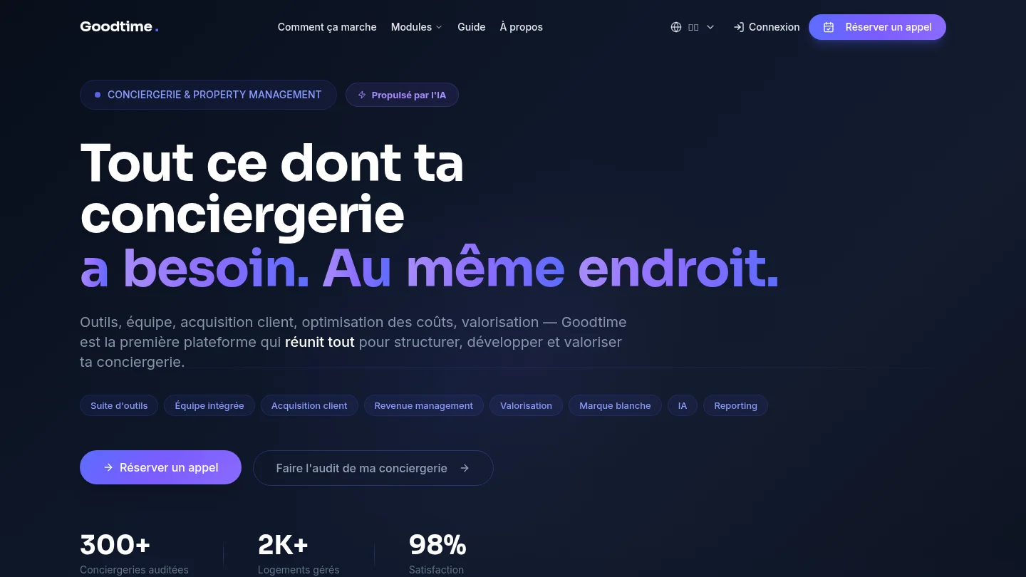 Capture de la page d’accueil de Goodtime BNB