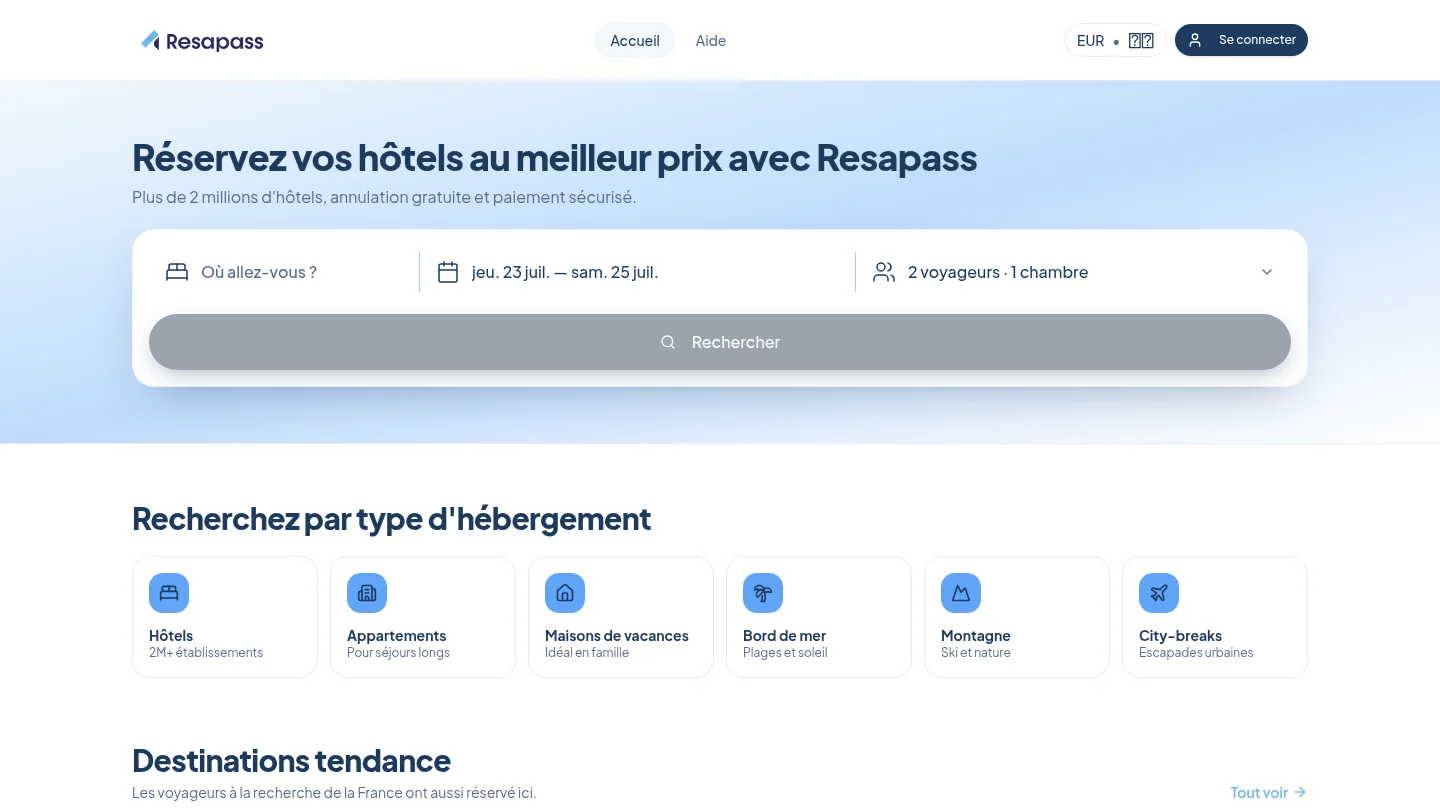 Capture de la page d’accueil de Resapass